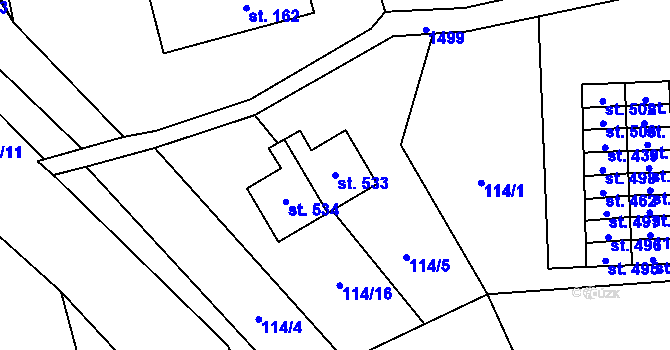 Parcela st. 533 v KÚ Prostřední Lánov, Katastrální mapa