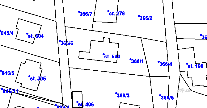 Parcela st. 543 v KÚ Prostřední Lánov, Katastrální mapa