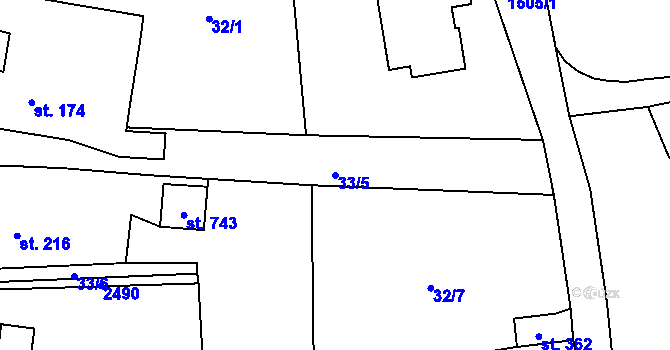Parcela st. 33/5 v KÚ Prostřední Lánov, Katastrální mapa