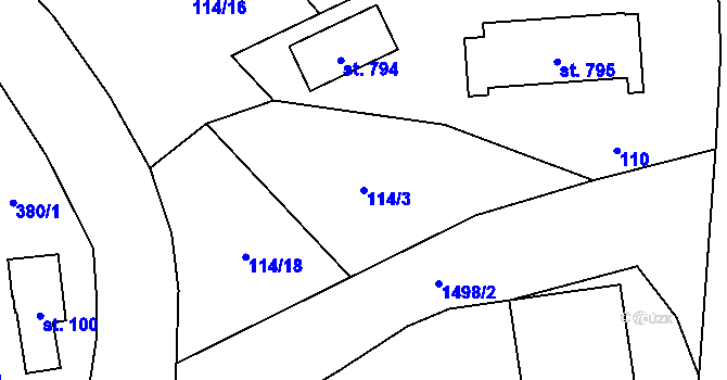 Parcela st. 114/3 v KÚ Prostřední Lánov, Katastrální mapa