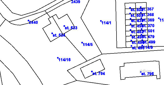 Parcela st. 114/5 v KÚ Prostřední Lánov, Katastrální mapa