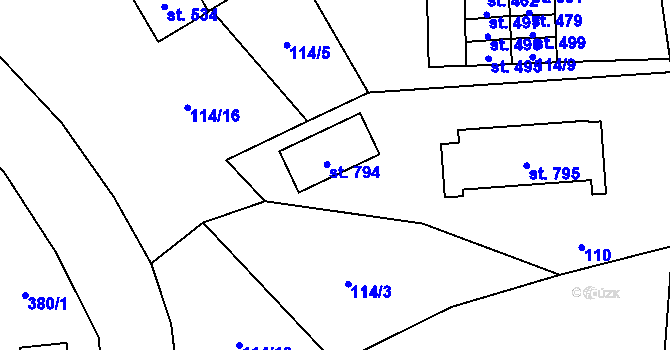 Parcela st. 114/6 v KÚ Prostřední Lánov, Katastrální mapa