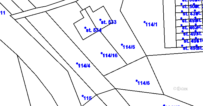 Parcela st. 114/16 v KÚ Prostřední Lánov, Katastrální mapa
