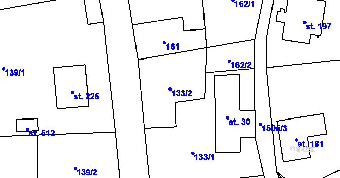 Parcela st. 133/2 v KÚ Prostřední Lánov, Katastrální mapa