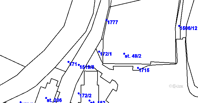 Parcela st. 172/1 v KÚ Prostřední Lánov, Katastrální mapa