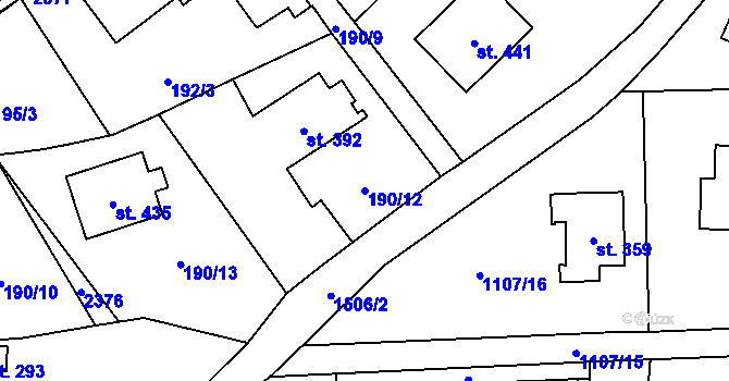 Parcela st. 190/12 v KÚ Prostřední Lánov, Katastrální mapa
