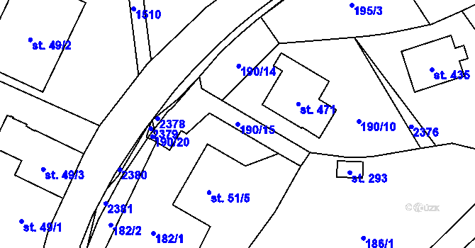 Parcela st. 190/15 v KÚ Prostřední Lánov, Katastrální mapa
