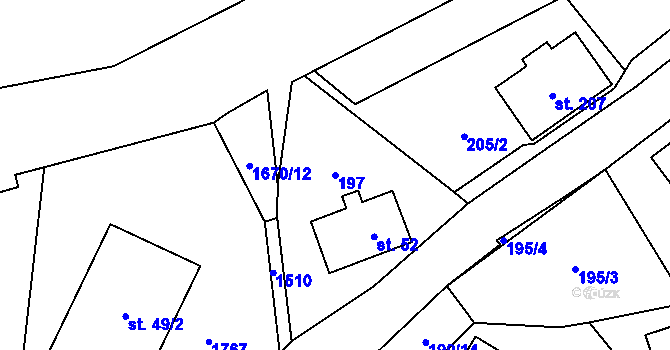 Parcela st. 197 v KÚ Prostřední Lánov, Katastrální mapa