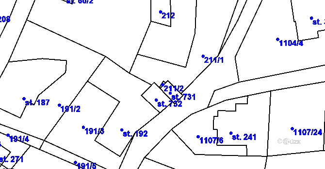 Parcela st. 211/2 v KÚ Prostřední Lánov, Katastrální mapa