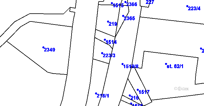 Parcela st. 223/3 v KÚ Prostřední Lánov, Katastrální mapa