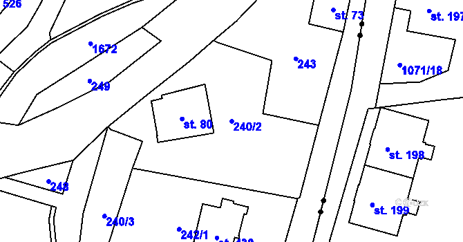 Parcela st. 240/2 v KÚ Prostřední Lánov, Katastrální mapa