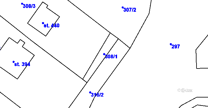 Parcela st. 308/1 v KÚ Prostřední Lánov, Katastrální mapa