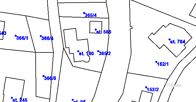 Parcela st. 365/2 v KÚ Prostřední Lánov, Katastrální mapa