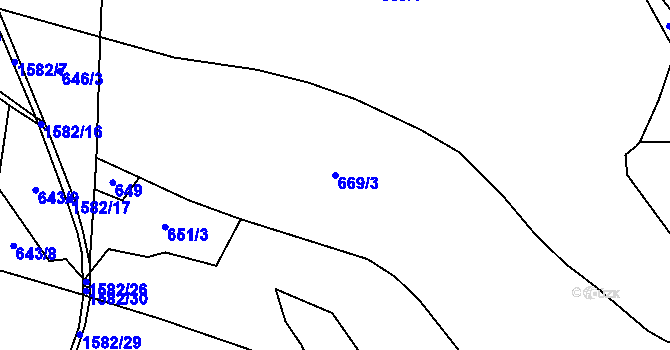 Parcela st. 669/3 v KÚ Prostřední Lánov, Katastrální mapa