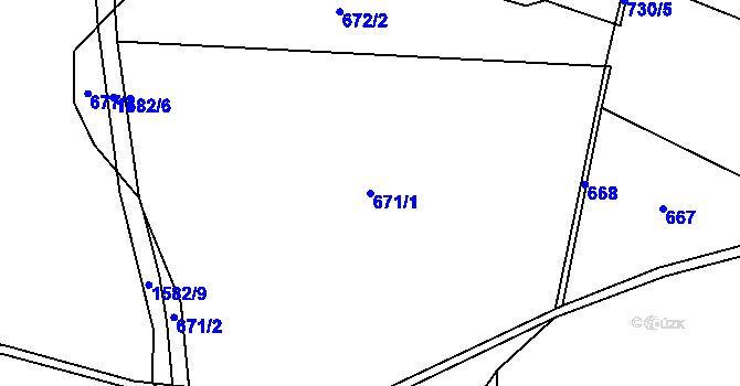 Parcela st. 671/1 v KÚ Prostřední Lánov, Katastrální mapa