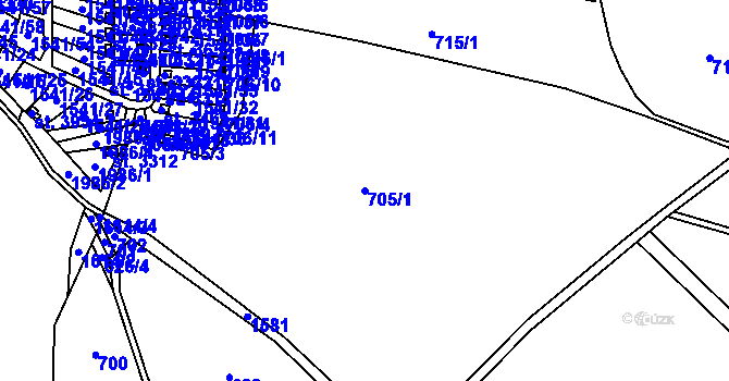 Parcela st. 705/1 v KÚ Prostřední Lánov, Katastrální mapa