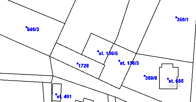 Parcela st. 136/5 v KÚ Prostřední Lánov, Katastrální mapa