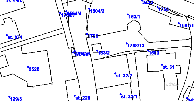 Parcela st. 163/2 v KÚ Prostřední Lánov, Katastrální mapa