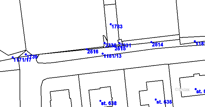 Parcela st. 1181/13 v KÚ Prostřední Lánov, Katastrální mapa