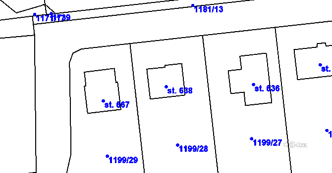 Parcela st. 638 v KÚ Prostřední Lánov, Katastrální mapa