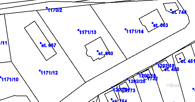 Parcela st. 640 v KÚ Prostřední Lánov, Katastrální mapa
