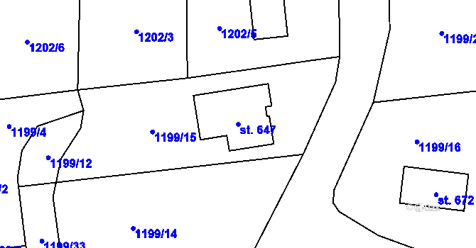 Parcela st. 647 v KÚ Prostřední Lánov, Katastrální mapa