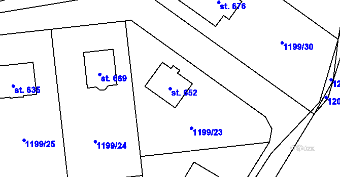 Parcela st. 652 v KÚ Prostřední Lánov, Katastrální mapa