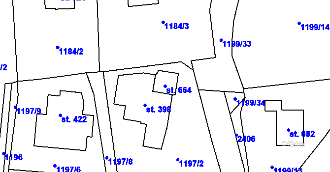 Parcela st. 664 v KÚ Prostřední Lánov, Katastrální mapa