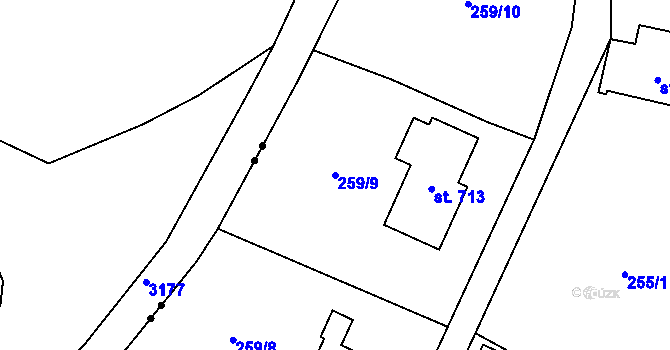Parcela st. 259/9 v KÚ Prostřední Lánov, Katastrální mapa