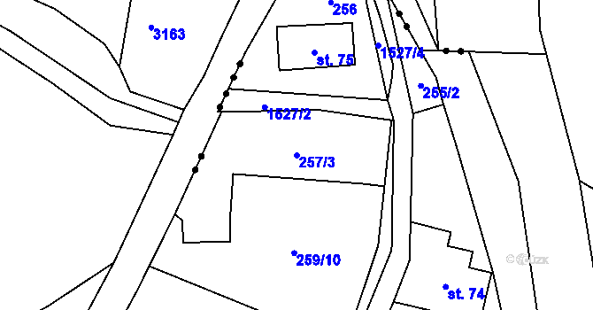 Parcela st. 257/3 v KÚ Prostřední Lánov, Katastrální mapa