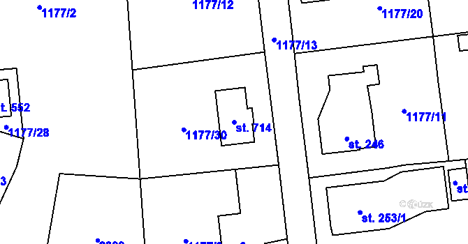 Parcela st. 714 v KÚ Prostřední Lánov, Katastrální mapa