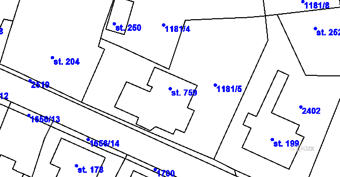 Parcela st. 759 v KÚ Prostřední Lánov, Katastrální mapa