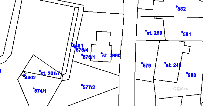 Parcela st. 3990 v KÚ Lanškroun, Katastrální mapa