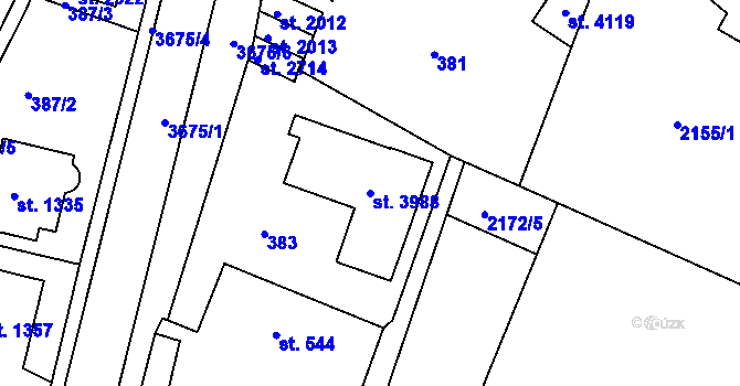 Parcela st. 3988 v KÚ Lanškroun, Katastrální mapa