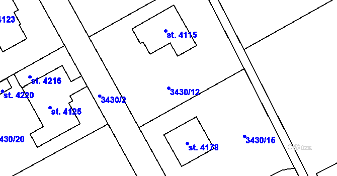 Parcela st. 3430/12 v KÚ Lanškroun, Katastrální mapa