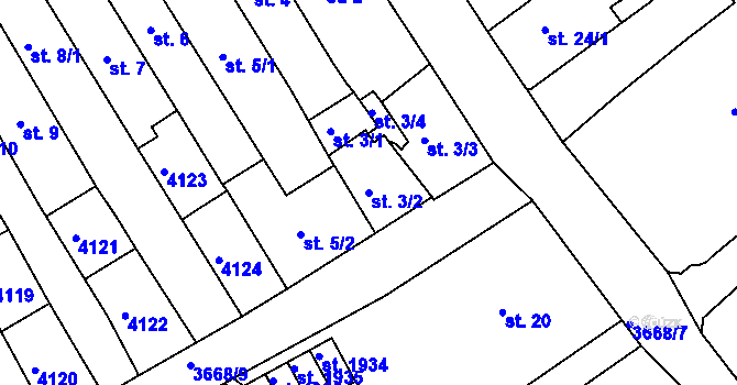 Parcela st. 3/2 v KÚ Lanškroun, Katastrální mapa