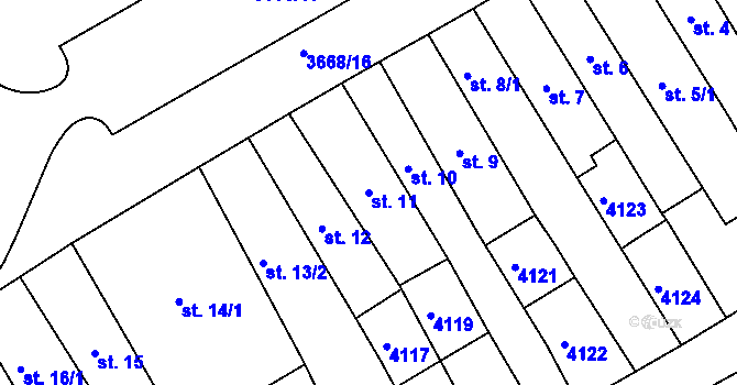 Parcela st. 11 v KÚ Lanškroun, Katastrální mapa