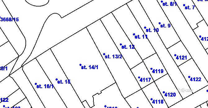 Parcela st. 13/2 v KÚ Lanškroun, Katastrální mapa