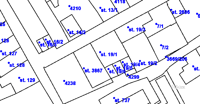 Parcela st. 19/1 v KÚ Lanškroun, Katastrální mapa