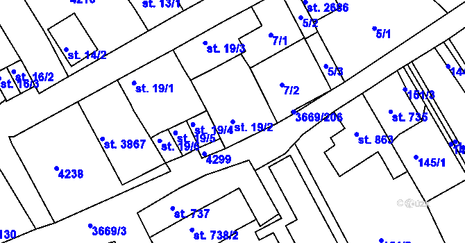Parcela st. 19/2 v KÚ Lanškroun, Katastrální mapa