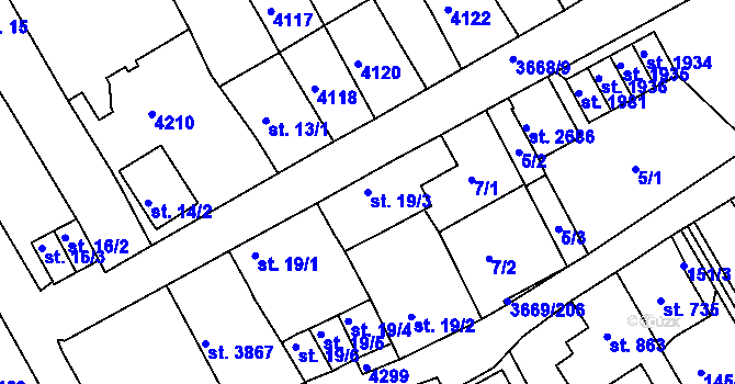 Parcela st. 19/3 v KÚ Lanškroun, Katastrální mapa