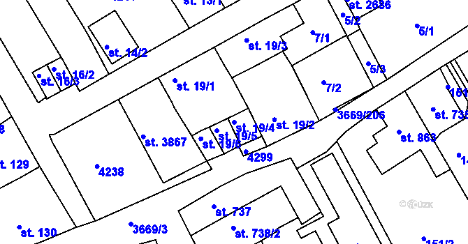 Parcela st. 19/4 v KÚ Lanškroun, Katastrální mapa