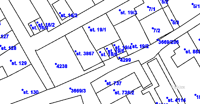 Parcela st. 19/6 v KÚ Lanškroun, Katastrální mapa
