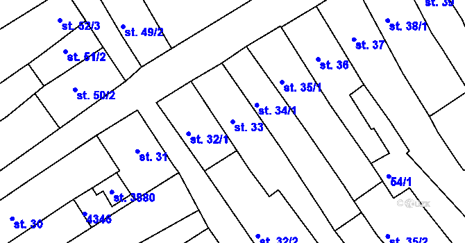 Parcela st. 33 v KÚ Lanškroun, Katastrální mapa