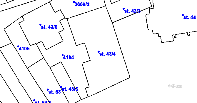 Parcela st. 43/4 v KÚ Lanškroun, Katastrální mapa