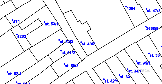 Parcela st. 49/2 v KÚ Lanškroun, Katastrální mapa