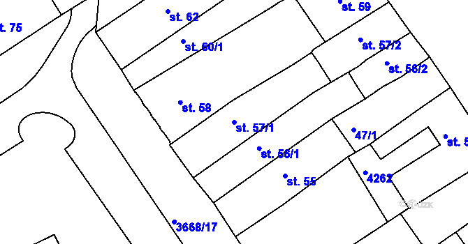 Parcela st. 57/1 v KÚ Lanškroun, Katastrální mapa