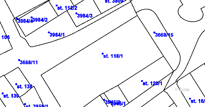 Parcela st. 118/1 v KÚ Lanškroun, Katastrální mapa