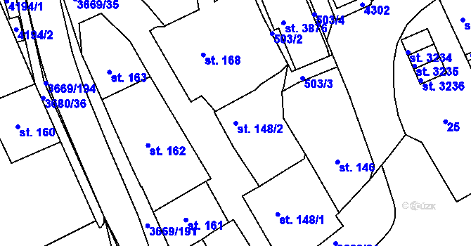 Parcela st. 148/2 v KÚ Lanškroun, Katastrální mapa