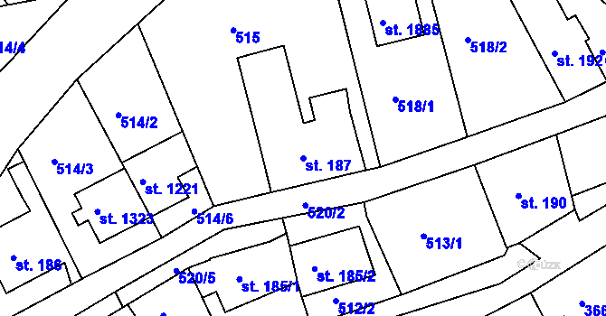 Parcela st. 187 v KÚ Lanškroun, Katastrální mapa
